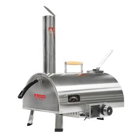 Pizza Oven Outdoor 12" Automatic Rotatable Pizza Ovens Portable Stainless Steel Wood Fired Pizza Oven Pizza Maker with Built-in Thermometer Pizza (Color: Silver)