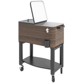 Outsunny Outdoor Cooler Cart, Rolling Beverage Ice Chest, Rugged Steel Patio Cooler with Locking Wheels, 60 Quart Capacity for Poolside BBQs, Bro (Color: as Pic)